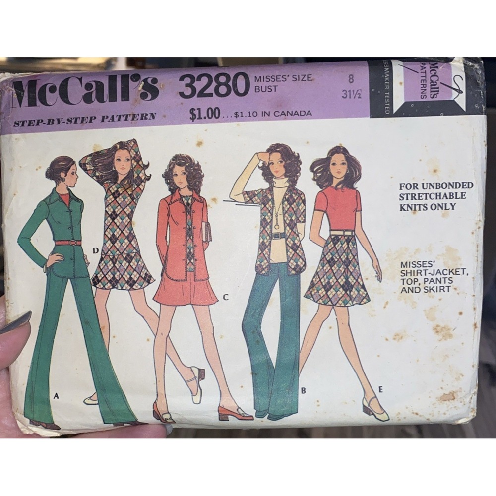 3280 Vintage McCalls SEWING Pattern Misses Shirt Jacket Top Pants Skirt Sz 8 UC